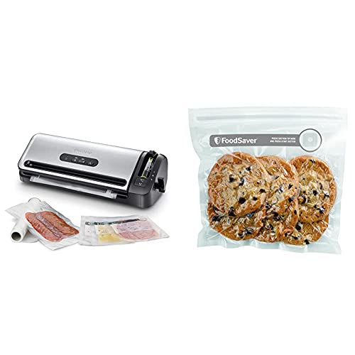 Foodsaver Kompakt-Vakuum-Dichtsystem mit Rollenlagerung & FVB015X Frischebeutel, Plastic von FoodSaver