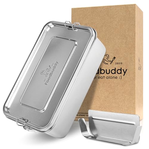 Foodbuddy® Premium Edelstahl Brotbüchse | 1400ml Lunchbox inkl. Trennwand | Auslaufsichere Bentobox | Jausenbox Kinder | Brotzeitdose, Brotbox Edelstahl, Knäckebrotdose, Brotbüchse von Foodbuddy