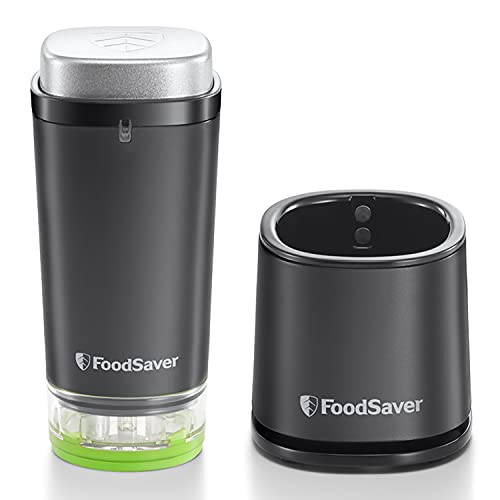 FoodSaver kabelloser Handvakuumierer zum Versiegeln von Lebensmitteln mit Ladestation | Mini Vakuumiergerät mit 1 Behälter zum Einmachen und Marinieren und 5 Frischhalte-Vakuumierbeuteln [VS1199X] von FoodSaver