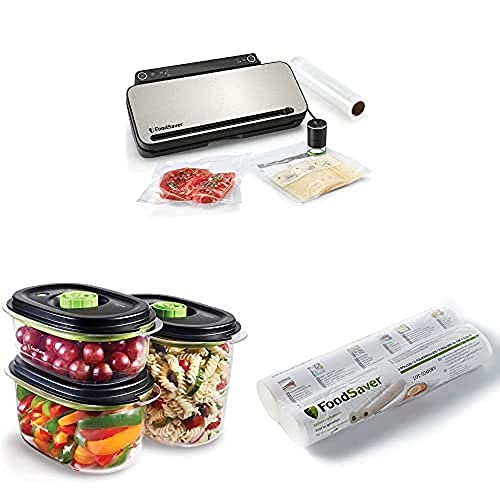 FoodSaver Mehrzweck-Vakuumiersystem VS3190X für Lebensmittel | Vakuumiergerät für Lebensmittel | 3 x Preserve & Marinate Vakuumbehälter | 3 Vakuumrolle, 4 Vakuumbeuteln & 4 Vakuum-Verschlussbeuteln von FoodSaver