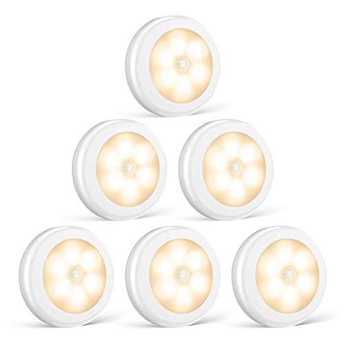 Foonii LED Nachtlicht mit Innen Bewegungsmelder,led lampe batteriebetrieben 3M Klebend für Flur Küche Schlafzimmer Treppe Schrank (Magnetisch） (Warmweiß, 6er set) von Foonii