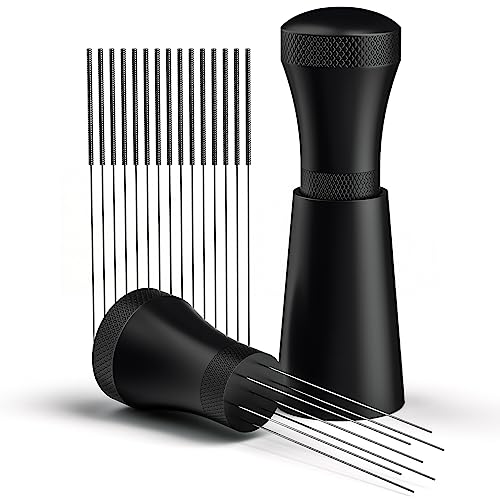 Foonii Wdt Tool, Abnehmbar Kaffee Distributor mit Ständer mit 7 Espresso Nadel 0.3mm, Aluminium Wdt Tool Espresso Coffee Distributor, Geschenke für Baristas (Schwarz) von Foonii