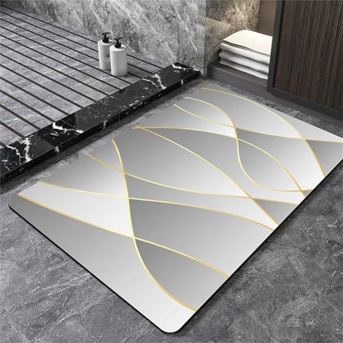 Badematte Rutschfester Badezimmerteppich Klein Absorbierender Badteppich 60x120cm Schnelltrocknende Badematte Stein Bath Mat, Saugfähig Badvorleger Rutschfest Waschbar Duschvorleger Deformation von Fooyho