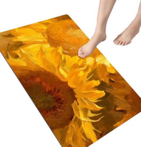 Badezimmerteppich Plants Badematte Rutschfest Super Absorbierende Badteppich 80x150 cm, Badezimmermatte Duschvorleger Schnelltrocknend Badvorleger Waschbar Bathroom Mat für Dusche, Badewannen 1147 von Fooyho