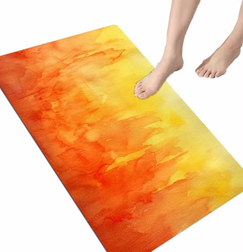 Fooyho Badematte Orange, Badematte rutschfest Badteppich 80x150 cm Badezimmerteppich Groß Teppich Badezimmer, Badematten Bad Teppiche Vorleger Duschvorleger Schnelltrocknend Badzimmermatte 918 von Fooyho