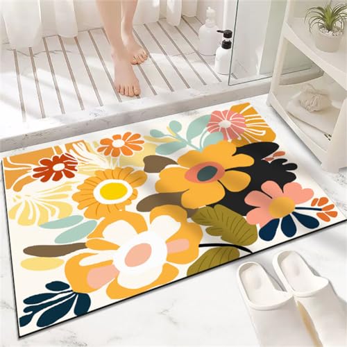 Fooyho Badematte Rutschfester Badezimmerteppich Groß Absorbierender Badteppich 70x120cm Schnelltrocknende Badematte Stein Bath Mat, Saugfähig Badvorleger rutschfest Waschbar Duschvorleger Bunt von Fooyho