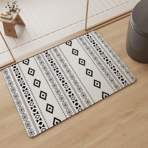 Fooyho Badematte Rutschfester Badezimmerteppich Groß Absorbierender Badteppich 90x120cm Schnelltrocknende Badematte Stein Bath Mat, Saugfähig Badvorleger rutschfest Waschbar Duschvorleger Pattern von Fooyho