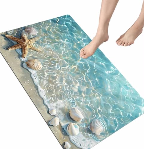 Fooyho Badematte Strand, Badematte rutschfest Badteppich 60x100 cm Badezimmerteppich Groß Teppich Badezimmer, Badematten Bad Teppiche Vorleger Duschvorleger Schnelltrocknend Badzimmermatte 72 von Fooyho