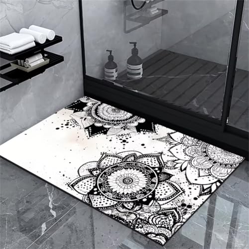 Fooyho Badematte rutschfest, Badvorleger Duschvorleger Schnelltrocknend, Badematte Stein Badematte Badläufer Saugfähig Mandala Absorbierende Badezimmerteppich Badteppich Badematte Groß 120x180cm von Fooyho