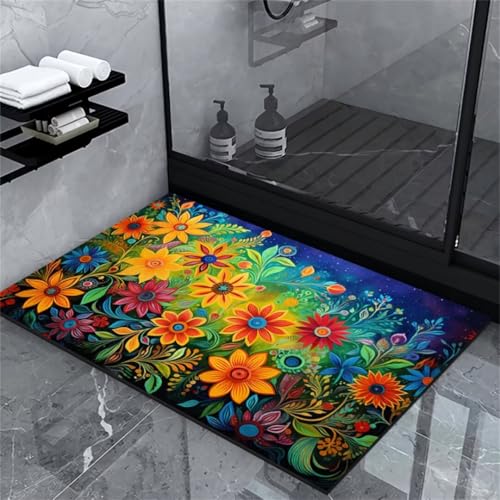 Fooyho Badematte rutschfest, Badvorleger Duschvorleger Schnelltrocknend, Badematte Stein Badematte Badläufer Saugfähig Spring Absorbierende Badezimmerteppich Badteppich Badematte Groß 70x120cm von Fooyho