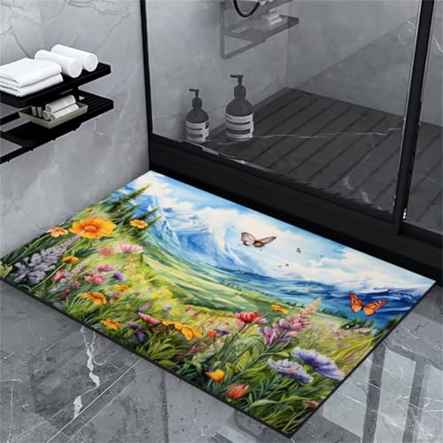 Fooyho Badematte rutschfest, Badvorleger Duschvorleger Schnelltrocknend, Badematte Stein Badematte Badläufer Saugfähig Spring Absorbierende Badezimmerteppich Badteppich Badematte Groß 80x150cm von Fooyho