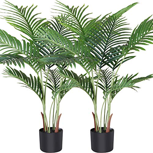 Fopamtri Künstliche Areca Palme 110 cm Künstliche Palme, 10 Zweige, für den Innen- und Außenbereich Moderne Dekoration Feaux Dypsis Lutescens Pflanze Topffamilie Einweihungsgeschenk, 2 Pack von Fopamtri