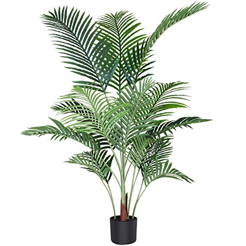 Fopamtri Künstliche Areca Palme 140 cm Fake Palm Tree 15 Stämme Faux Tree für Indoor Outdoor Modern Decor Feaux Dypsis Lutescens Pflanzen im Topf für Home Office Perfektes Einweihungsgeschenk von Fopamtri