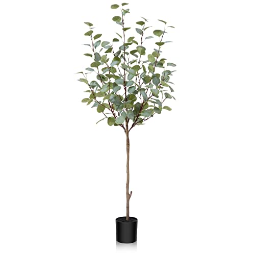 Fopamtri Künstliche Eukalyptus 120cm Künstliche Pflanze Eukalyptus Deko für Drinnen Draußen Modern Decor Kunstpflanzen Plastikpflanzen im Topf für Home Schlafzimmer Büro Garten (1 Stück) von Fopamtri