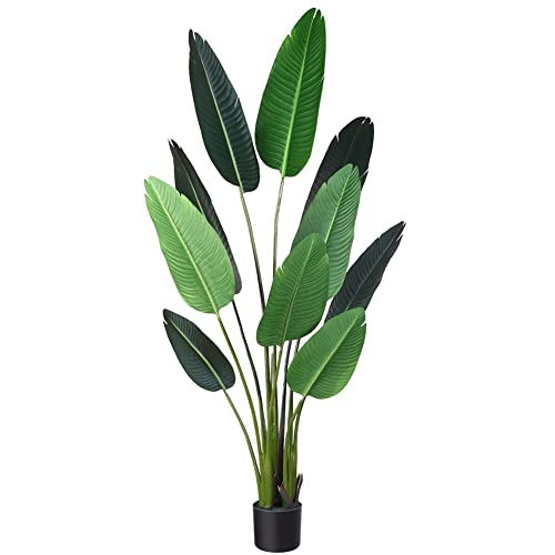 Fopamtri Künstliche Paradiesvogel-Baumpflanze in Topfhöhe 160cm Tropische grüne künstliche Palme für Innen- oder Außendekoration von Fopamtri