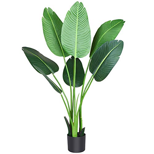 Fopamtri Künstliche Pflanze Künstlicher Paradiesvogel Baum 120cm Plastik Pflanze Palme im Topf Tropical Hawaii Grün Fake Plant für Schlafzimmer Wohnzimmer Garten Deco(1 Pack) von Fopamtri