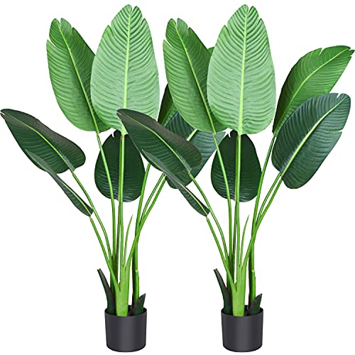 Fopamtri Künstliche Pflanze Künstlicher Paradiesvogel Baum 120cm Plastik Pflanze Palme im Topf Tropical Hawaii Grün Fake Plant für Schlafzimmer Wohnzimmer Garten Deco(2 Pack) von Fopamtri