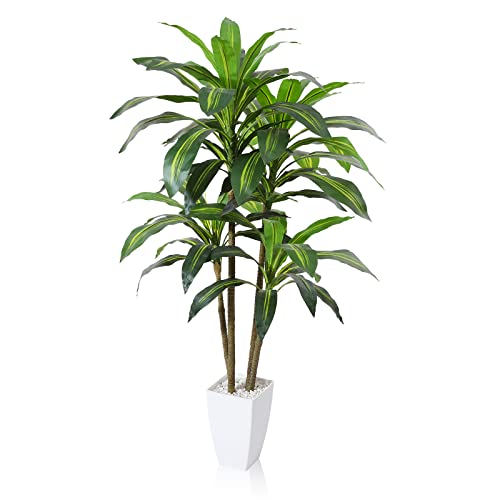 Fopamtri Künstlicher Drachenbaum 120cm Kunstpflanze mit 74 Blättern, Tropische Plastik Künstliche Pflanzen im Topf für Wohnzimmer Schlafzimmer Büro Garten Dekoration von Fopamtri