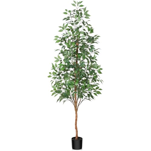 Fopamtri Kunstpflanze Groß 210cm Ficus Benjamina Künstliche Pflanzen mit Naturholzstamm im Topf Plastik Pflanzen Künstlicher Baum für Home Decor Schlafzimmer Garten (1 Stück) von Fopamtri