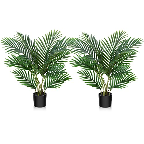 Fopamtri Kunstpflanzen Groß Areca Kunstpalme 60cm im Topf Künstliche Pflanze Tropical Hawaii Grün Fake Plant für Schlafzimmer Büro Garten Hochzeit Party Deco(2 Pack) von Fopamtri