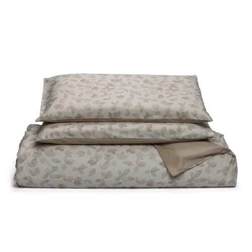 Foppapedretti Nacht&Natur Bettbezug für Doppelbett, 2P, komplett mit 2 Kissenbezügen; Blätter Sand, 100% Baumwolle, hergestellt in Italien von Foppapedretti