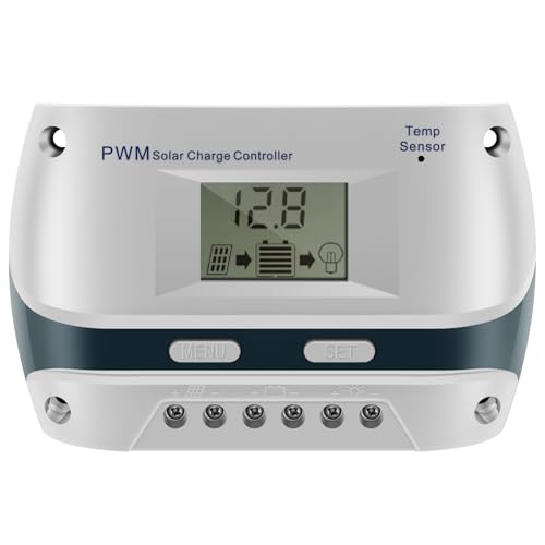 Foppla 10A 12V/24V Solar Laderegler Solar Ladegerät Controller Solarpanel Batterie Intelligente Solarregler mit LCD Anzeige für Verschiedene Batterietypen 130W(12V)/260W(24V) (1) von Foppla