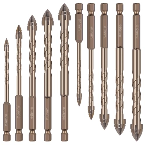 Foppla 10pcs 4 Flötesägen exzentrische Bohrmaschine Bit Legierung 4 geschnittene gezackte exzentrische Bohrer Bit Dry Drill Marmor Drill Bit Multi -Size(Bronze) von Foppla