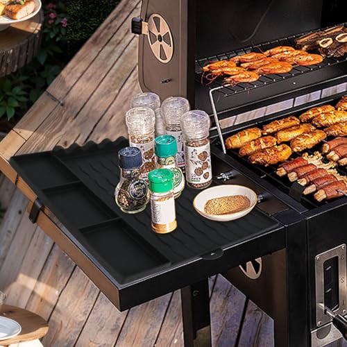 Foppla 2 x Silikon-Grillmatte, rutschfeste Silikon-Grillwerkzeuge, flexible Silikon-Spatel-Matte, Grill-Seitenablage, Grillutensilienhalter, Grill-Werkzeugmatte mit 6 Schlitzen, Loch zum Aufhängen für von Foppla