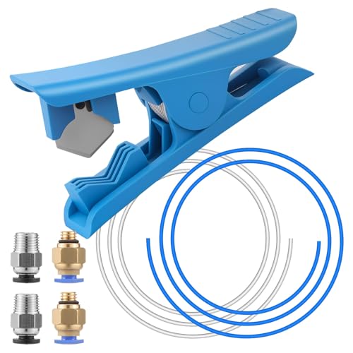 Foppla 3D Drucker PTFE Teflonschlauch 2m mit Cutter,2.5mm ID × 4mm OD PTFE Tube Teflonschlauch für Direktantrieb Extruder 3D Drucker,Bis zu 260℃,mit 4 Stück Pneumatik Verbinder PC4-01*2&PC4-M6*2 (2M) von Foppla