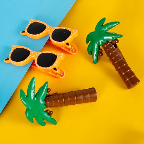 Foppla 4 Stück Sonnenbrillen- und Kokosnussbaum-Strandtuch-Clips, winddicht, Strandkorb-Clips, Kunststoff-Wäscheklammern, dekorative Poolstuhl-Clips, tragbarer Strandtuchhalter für Strandkorb, Pool von Foppla