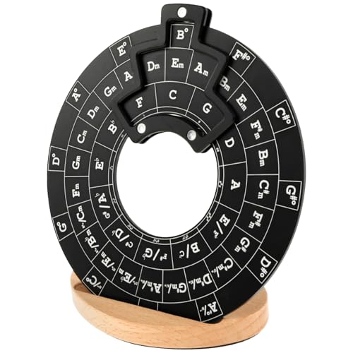 Foppla Circle of Fifths Wheel Guitar Music Theory Disc Circle of Fifths with Stand Holder Easy to Use Circle of Fifths Portable Circle of Fifths Wheel for Musicians Songwriting (Black + Base) von Foppla