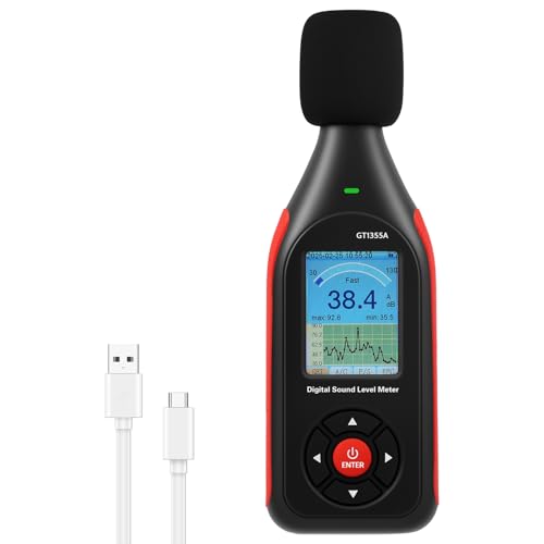 Foppla Digital Schallpegelmessgerät, 30-130 dB Schallpegelmesser, dB-Messgerät, SPL, Echtzeit-Umgebungsgeräuschmessung, Type-C Lade, 3 Farben Alarm, 43.000 Datensätze(Schwarz) von Foppla