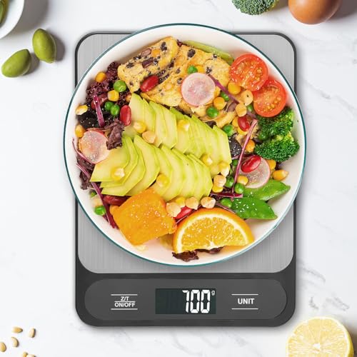 Foppla Digitale Küchenwaage, elektronische Lebensmittelwaage mit Tara-Funktion, mit LCD-Display, (1 g/10 kg) Gewicht in Gramm, ml und Oz zum Backen und Kochen, Edelstahl(Max.10kg) von Foppla