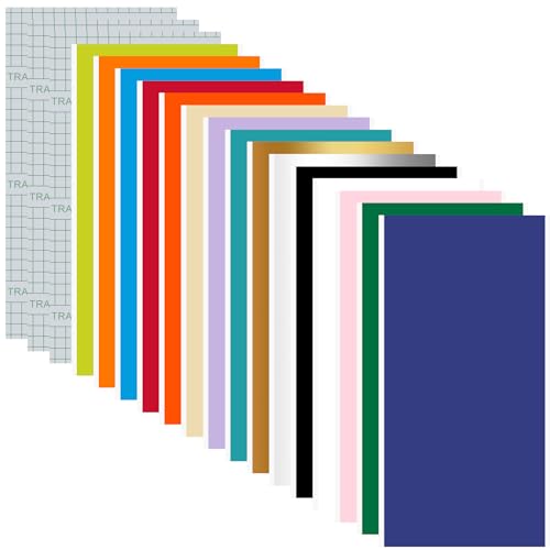 Foppla Selbstklebende Vinylfolien mit Transferfolie, PVC, bunte Vinylbögen, keine Rückstände, intelligenter Klebstoff, Bastelvinyl, kompatibel mit Joy, 30,5 x 14 cm, selbstklebendes Vinyl für Glas von Foppla