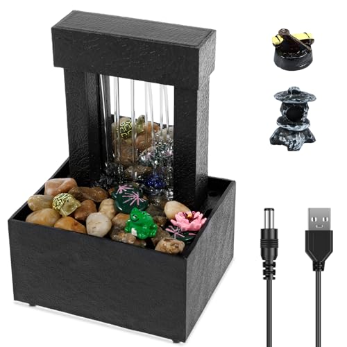 Foppla Tischbrunnen mit Licht Indoor Desktop Wasserfall Brunnen Batterie/USB Betrieben Mini Wasserbrunnen Feature Wasserfall Dekor Sound Entspannung Brunnen Ornament für Büro Zuhause von Foppla