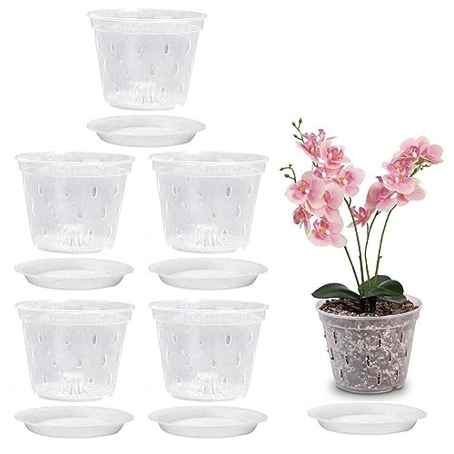 5 Stcs Klare Orchideen -töpfe Mit Löchern Und Untertassen Plastikblütentopf Für Pflanzen Und Entpotten, Pflanzentöpfe Für Den Gartenbalkon Im Innenbereich Im Freien Im Freien von Fopytu