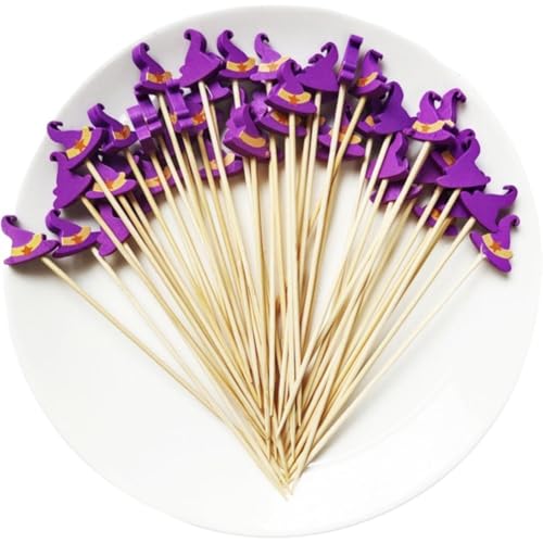 Fopytu 100pcs Halloween Cocktail Picks Hexenhut Obst Gabel Holz Buffet Dessert Cocktail Stick Halloween Party Supplies von Fopytu