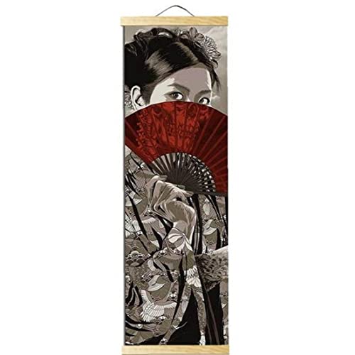 Fopytu Japanische Geisha-Leinwand, Poster, Wandbilder für Wohnzimmer, Heimdekoration, Malerei, Wandkunst mit Massivholz-Hängerolle von Fopytu