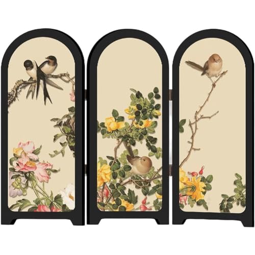 Mini-faltschirm, 3-teiliger Raumteiler, Vintage-Desktop-faltschirm Im Chinesischen Stil, Feng-Shui-Ornamente Für Die Neujahrsdekoration Im Home-Office von Fopytu
