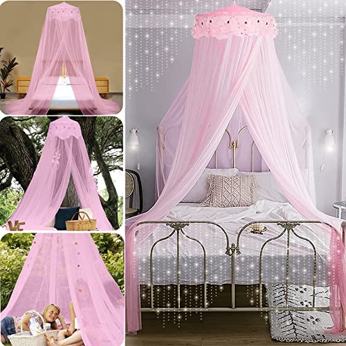 Moskitonetz, Himmelbett Vorhänge Moskitonetz Bett Spitzen-Betthimmel Moskitonetz Doppelbett/Einzelbett Prinzessin Mückennetz für Haus Dekoration Outdoor Camping Gegen Insekten Mücke -rosa von Forhome