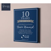 10 Jahre Arbeitsjubiläum - Benutzerdefinierte Mitarbeiteranerkennung Geschenkidee 10-Jähriges Oder Ruhestand Individuelle Farben, Text, Firmenlogo von ForEvaPrints