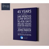 45 Jahre Arbeitsjubiläum - Benutzerdefinierte Mitarbeiteranerkennung Geschenkidee 45-Jähriges Oder Ruhestand Individuelle Farben, Text, Firmenlogo von ForEvaPrints
