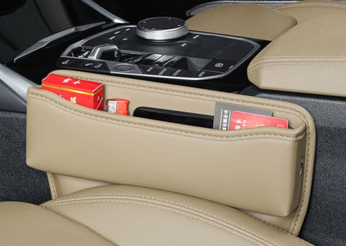 Autositz LüCken Organizer für BMW X1 U11 F48 E84 / X2 / X2M F39 Leder Multifunktionale Auto Sitzlückenbox Anwendbar Vordersitz Autositz Seitentaschen Aufbewahrungsbox, beige Style von ForGue