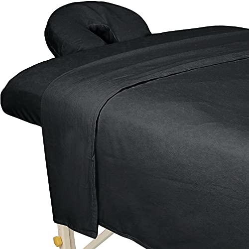 ForPro Premium Flanell 3-teiliges Massagelaken Set für Massageliegen, inkl. Bettlaken, Spannbetttuch und Spannbetttuch, schwarz von ForPro Professional Collection