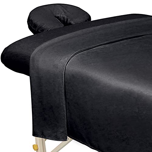 ForPro Premium Mikrofaser 3-teiliges Massageliegen-Set für Massageliegen, inkl. Bettlaken, Spannbetttuch und Spannbettlaken, schwarz von ForPro Professional Collection