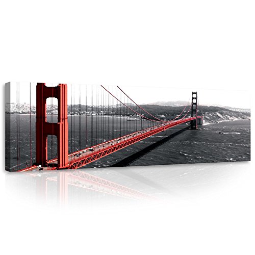 Leinwandbild Panorama New York Stadt Bilder Canvas Golden Gate - 45x145cm XXL Leinwandbilder Wandbild Wandbilder Bild auf Leinwand Wohnzimmer Schlafzimmer von ForWall