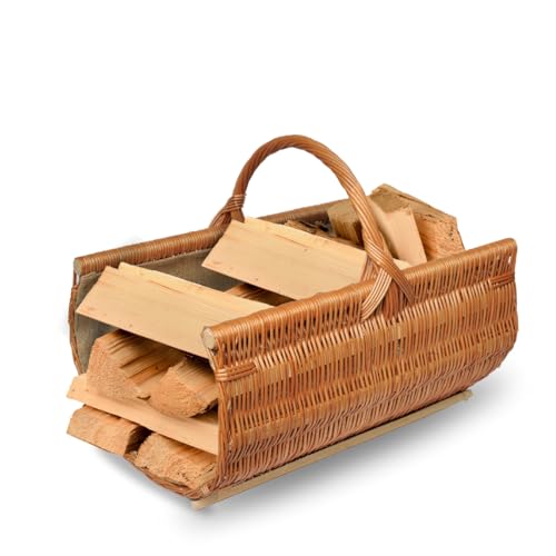 Handgefertigter Kaminholzkorb Oval aus Honigbrauner Weide mit Juteeinsatz - Größe 60 x 40 x 30/49 cm von FORYOURPROTECTION