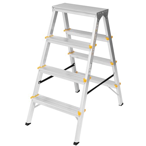 Zweiseitige Aluleiter Klappleiter Haushaltsleiter 2x4 Stehleiter Tragkraft 150kg TÜV | 4 Stufen / 150kg von FORYOURPROTECTION