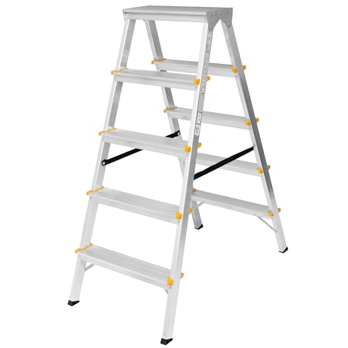 Zweiseitige Aluleiter Klappleiter Haushaltsleiter 2x5 Stehleiter Tragkraft 150kg TÜV | 5 Stufen / 150kg von FORYOURPROTECTION