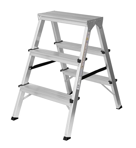 Zweiseitige Aluleiter Klappleiter Haushaltsleiter 2x3 Stehleiter Tragkraft 120kg | 3 Stufen / 120kg von FORYOURPROTECTION